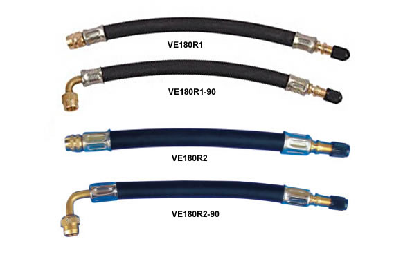 10-pack Flexible EPDM Rubber Tire Valve Stem Extensions With Clamps. 8.25-inch Reach, Fits 12/10mm Stems. V-PRO Brand, UPC 718207776702.